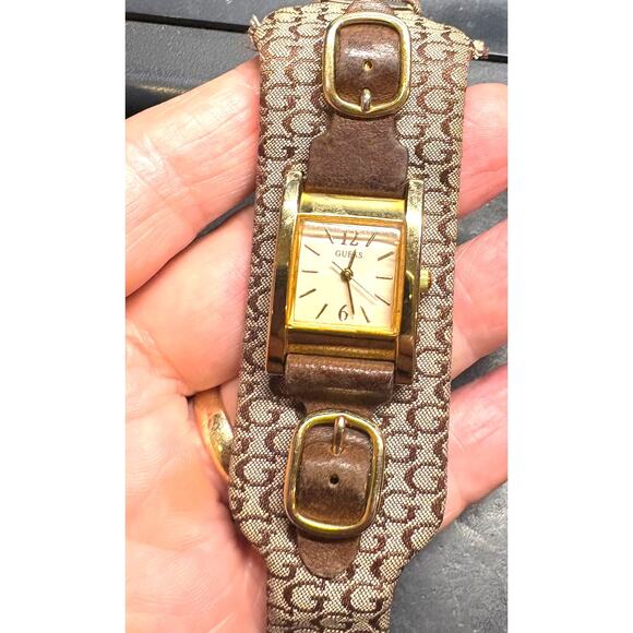 Women's Gold Tone Guess Watch with Wide "G" Strap and Gold Tone Buckles - Picture 1 of 4